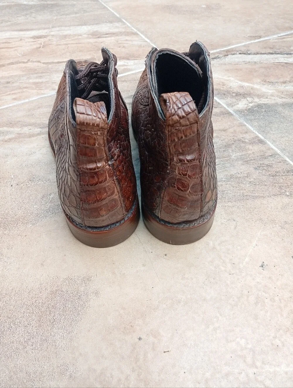 Men's Brown Crocodrile Leather Lace-Up Boots